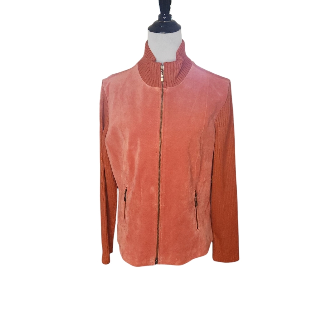 Vintage AMI Leather Suede Jacket Sweater Sleeves - Coral Size PXL
